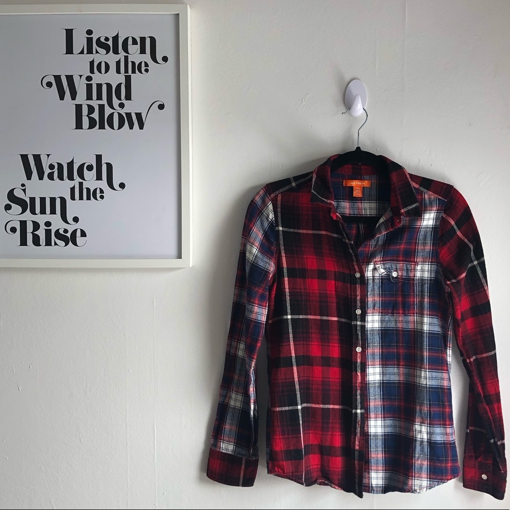 Joe Fresh flannel plaid button up shirt